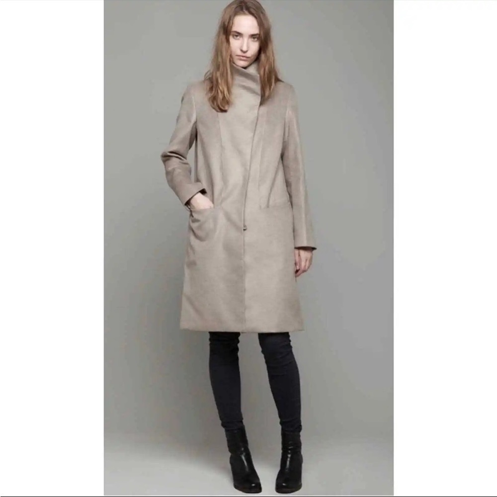 Helmut Lang Taupe Moleskin Knee Length Coat Size P